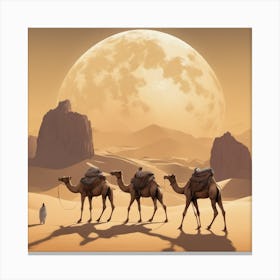 Camels In The Desert Canvas Print