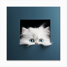 White Cat Peeking Out Of A Hole Canvas Print