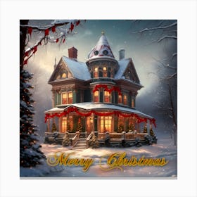 Victorian Home Merry Christmas Canvas Print