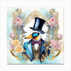 Duck In Top Hat Watercolor Splash Dripping 9 Canvas Print