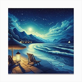 Beach At Night 2 Canvas Print