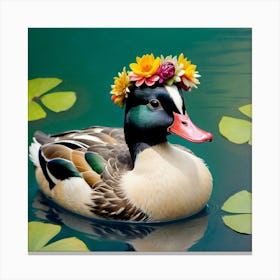 Duck With Flower Crown 1 Canvas Print