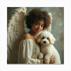 African American Angel With Poodle Leinwandbild