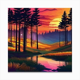 Sunset In The Forest 32 Canvas Print