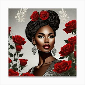 Black Woman With Red Roses 1 Canvas Print