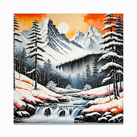 Snowy Mountain Stream Canvas Print