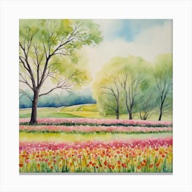 Tulips In The Field Canvas Print