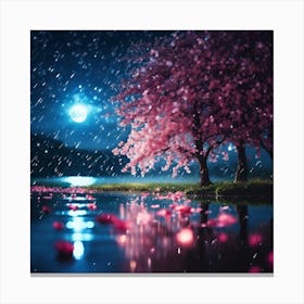 Moonlight on Cherry Blossom Lake Canvas Print