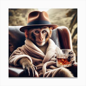 Monkey With A Glass Of Whiskey Canvas Print