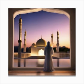 Muslim Woman Looking At The Mosque Canvas Print