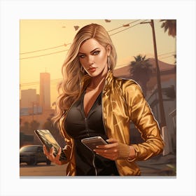 GTA Style Khloe Kardashian Holding A Smartphone Canvas Print