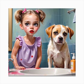 Little Girl And Dog 2 Canvas Print