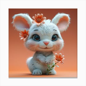 Cute Bunny With Flowers Canvas Print