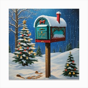 Nostalgic Winter Mailbox Painting A Festive Christmas Scene Canvas Print