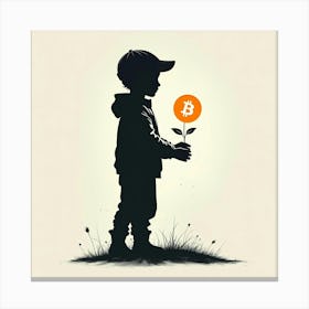 Bitcoin Boy Holding A Flower Canvas Print