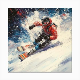 Skier In The Snow Art Canvas Print