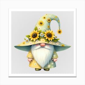 Watercolor Sunflower Gnomes 14 Canvas Print