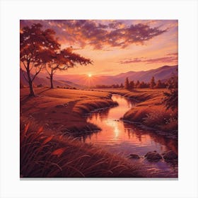 Sunset Harmony: A Tranquil Valley Landscape Canvas Print