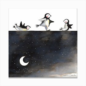 Penguins Skating Square Canvas Print