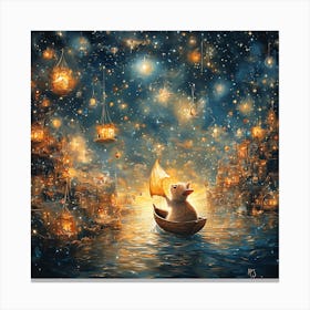 Cat Sailing Starry Sea Fantasy 3 Canvas Print