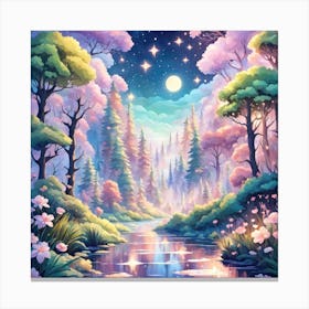 A Fantasy Forest With Twinkling Stars In Pastel Tone Square Composition 431 Canvas Print