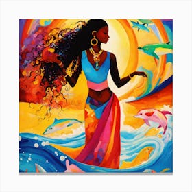 Woman In The Ocean Canvas Print