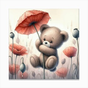 Teddy Bear With Poppies Canvas Print