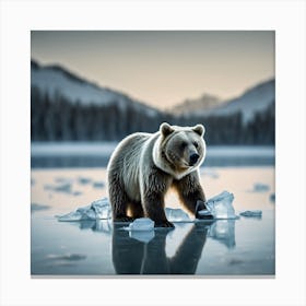 Brown Bear On Ice Canvas Print