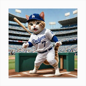 A Playful And Vibrant Scene Featuring A Cat Wearing The Los Angeles Dodgers Uniform No 17 And A Matc 820811226 Canvas Print