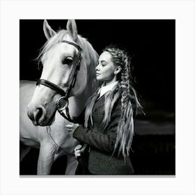 Firefly Black And White, Artistic, Photograph, Detailed, Woman, Horse, Braided, Hairstyles, Equestri (8) Canvas Print