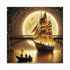 Sailing With A Golden Moon Canvas Print