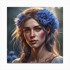 Girl with cornflowers in her hair Canvas Print