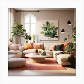 Living Room With Plants 4 Canvas Print