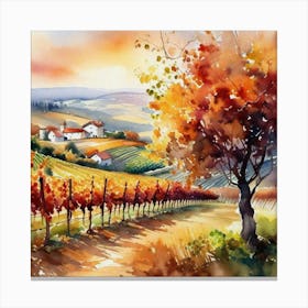 Watercolor Of A Vineyard 1 Canvas Print