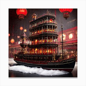 Dark Amusement park on water Canvas Print