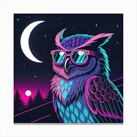 Neon Night Owl Retro Futuristic Digital Art Canvas Print