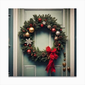 Christmas Wreath On Front Door 1 Canvas Print