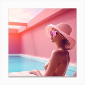 Beautiful Woman In A Hat And Sunglasses Canvas Print