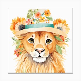 Floral Baby Lion Nursery Painting (23) Canvas Print