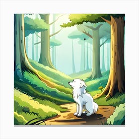 White Dog In The Forest Canvas Print