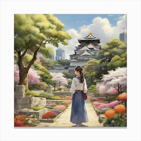 A Girl In The Garden Osaka Castle Park Japan Art Print 0 Canvas Print