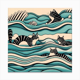 swimming Cats In The Waves 1 Canvas Print