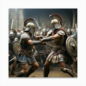 Two Spartan Warriors Fighting Canvas Print