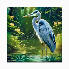 Blue Heron In The Water Canvas Print