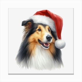 Shetland Collie Santa Hat Canvas Print