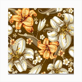 White And Yellow Floral Lilies Background Surface Canvas Print