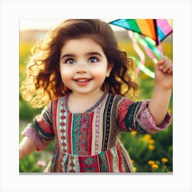 Little Girl With A Kite 1 Canvas Print