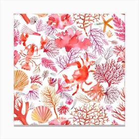 Corals Reef Crab Orange Square Canvas Print