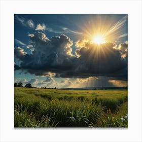 Sunset Over A Field Canvas Print