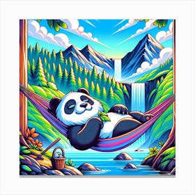 A lazy panda chilling in a hammock on top of a mountain Canvas Print